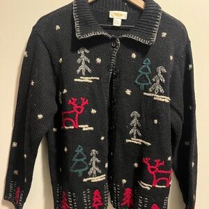 Vintage Holiday Cardigan Sweater - Black